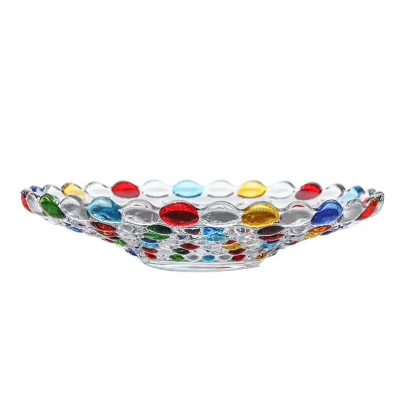 Wholesale Glass Plate Hand-painted Pearl Point Art Glass Bowl  Salad Dessert Cake Candy Snacks Plate for Restaurant