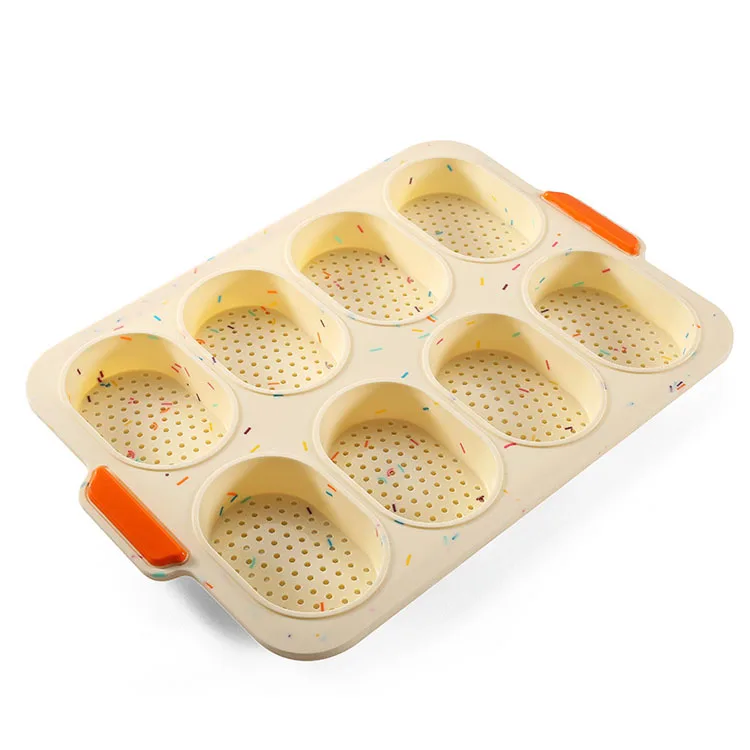 Silicone Cake Tools French Bread Baking Mold 8 Cavity DIY Non-Stick Form Perforated Muffin Pan Loaf Baking Hamburger Mould
