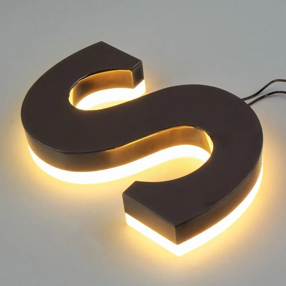 Custom Shop Store Stainless Steel Letters Backlit Light Up Sign Car Direction Wall-Mounted Light Letters