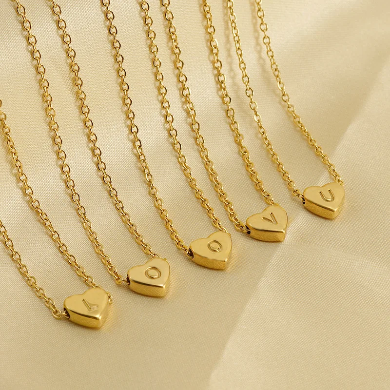 DAIHE Fashion Jewelry 18k Gold Plated Letter Necklace Stainless Steel Heart Pendant Necklace for Women