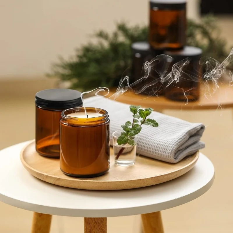 Wholesale 8oz 250ml Amber Glass Candle Jar Candlestick Holder for Christmas Year-Round Use for Candle Making
