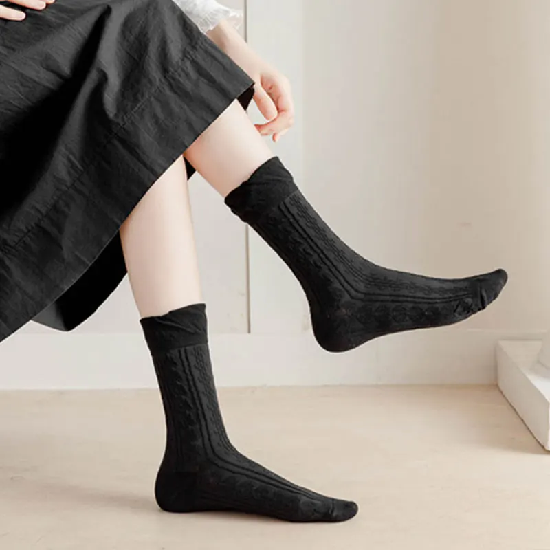 Korean Style Lolita Lace Middle Tube Solid Color Girl Socks White Frill Ruffle Cotton Fashion Socks