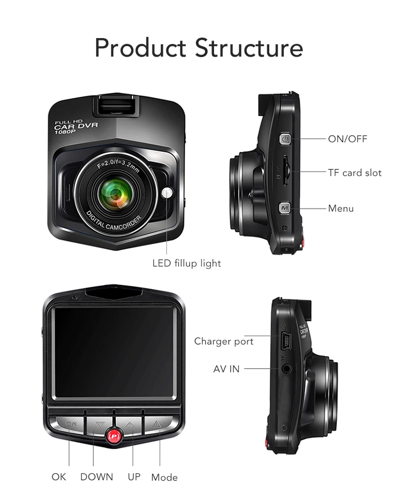  GT300 VGA 720P 1080P Автомобильная камера видеорегистратор с 140 градусов черная коробка