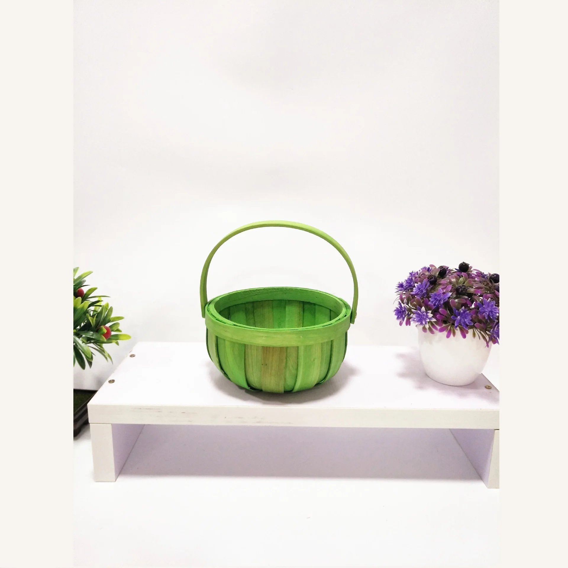 Natural Fruit Wine Storage Basket Small Wooden Rectangle Single Handle Wall Decoration Wood Christmas Gift Basket