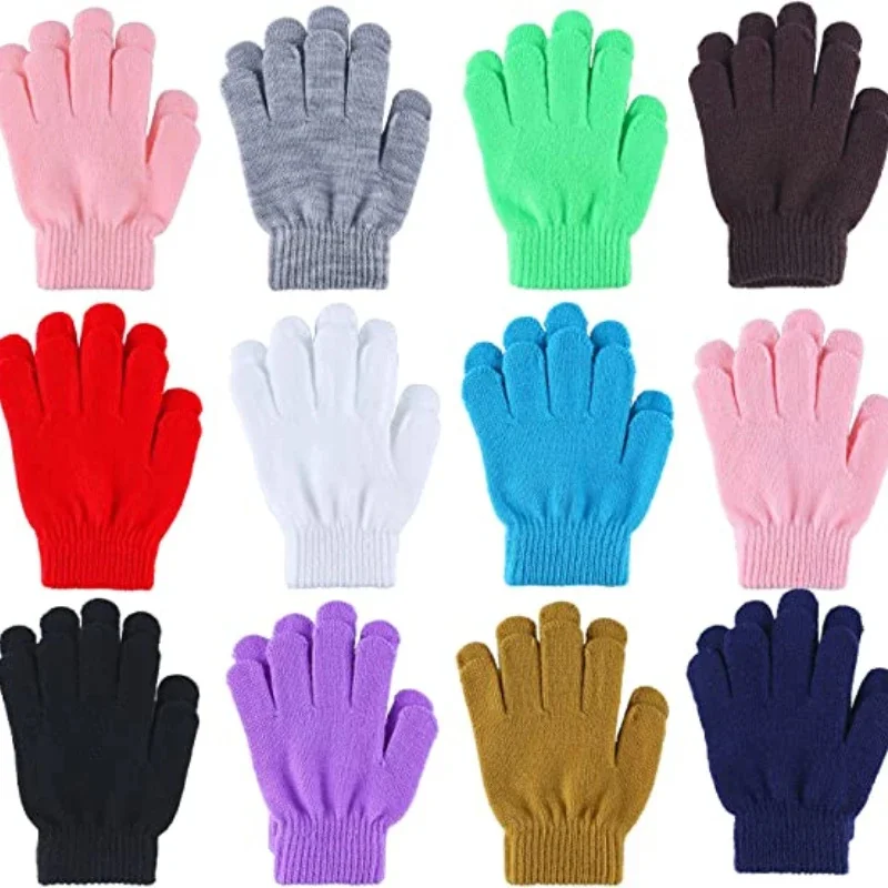 Kid Winter Magic Gloves Children Solid Color Stretchy Warm Gloves Boys or Girls Knit Gloves 5-10 Years Old