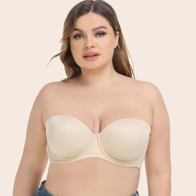 ZOYIAME Plus Size Strapless Bra for Big Bust Thin Cup Non-Slip Bra Tube Top Underwear Wedding Bra Push Up BCDEFG for Women