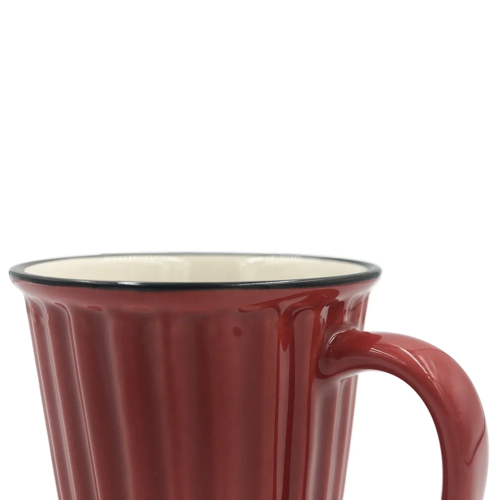 Japan Style Black Rim Vertical Ceramic Coffee Mug For Daily Use Ceramics Cups