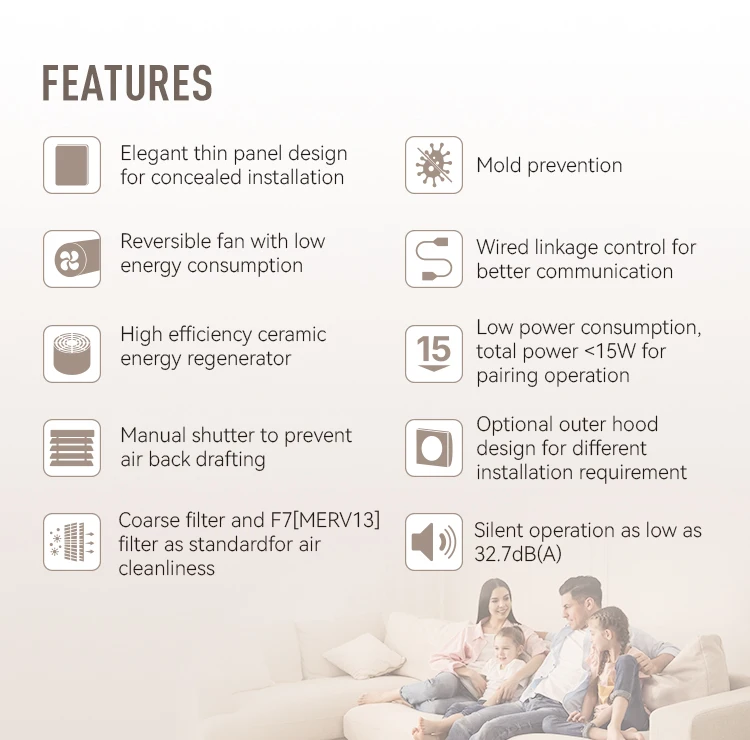 Eco-pair single room erv hrv 97% regeneration efficiency for bathroom F7 MERV11 filter with CO2 sensors