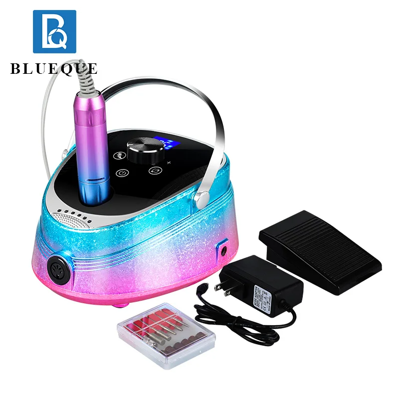 BLUEQUE Nail Drill Rechargeable Electric Nail File Machine Professional 35000RPM Manicure Drill With colorful snowflake pattern