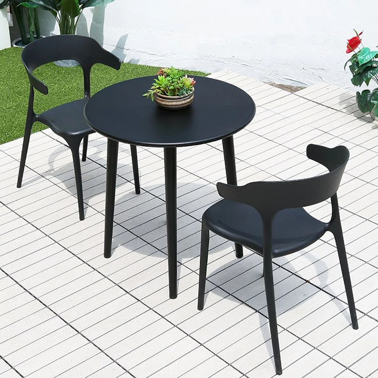 Cheap Price Simple Stackable Plastic Dining Chairs Lounge Outdoor Garden Patio Coffee Table Chairs Sets
