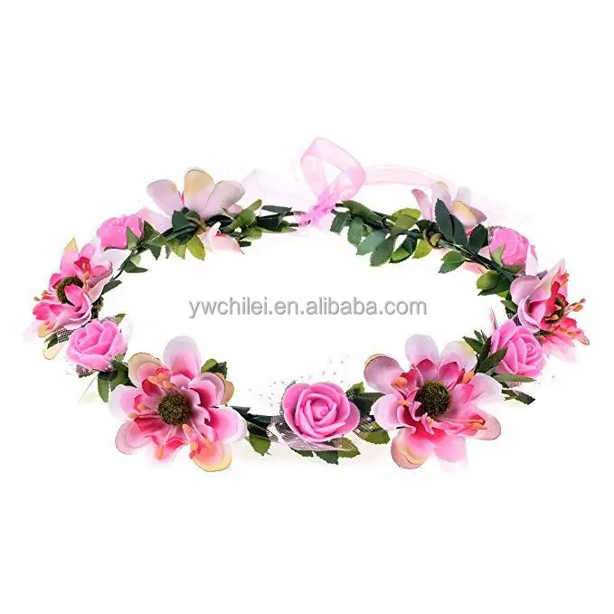 Girls Boho Rose Floral Crown Wreath Wedding Flower Headband
