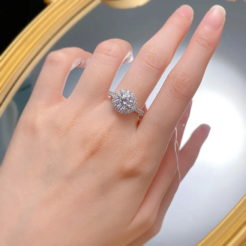 Jewelry 925 Silver Minimally Narrow Edition Single Row Diamond Starry Sky Bead Edge Ring Female Couple Pair Ring Wedding Ring