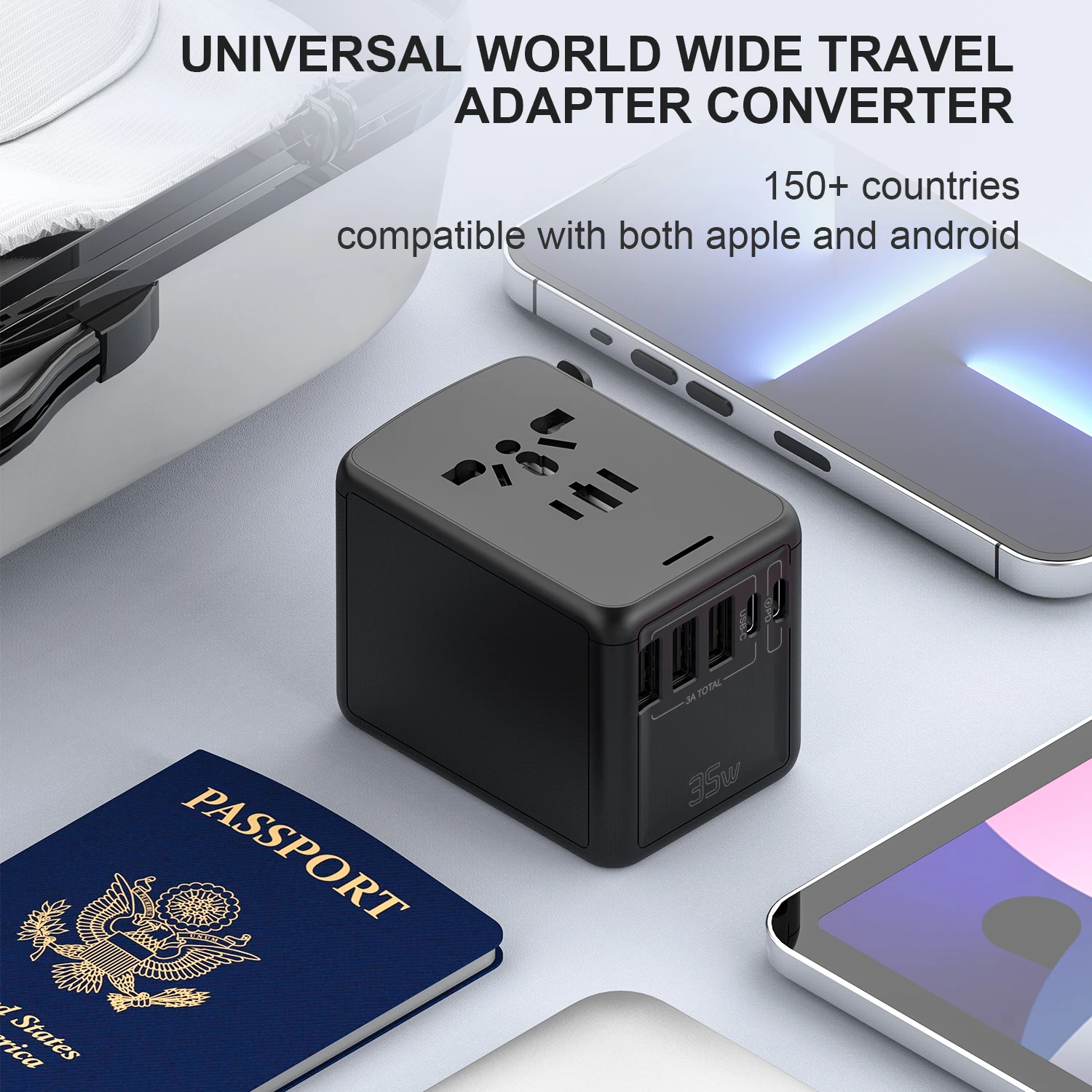 New Arrival 3 USB Port 2 USB C Port PD 35W UK EU US AU Universal Travel Plug Adapter