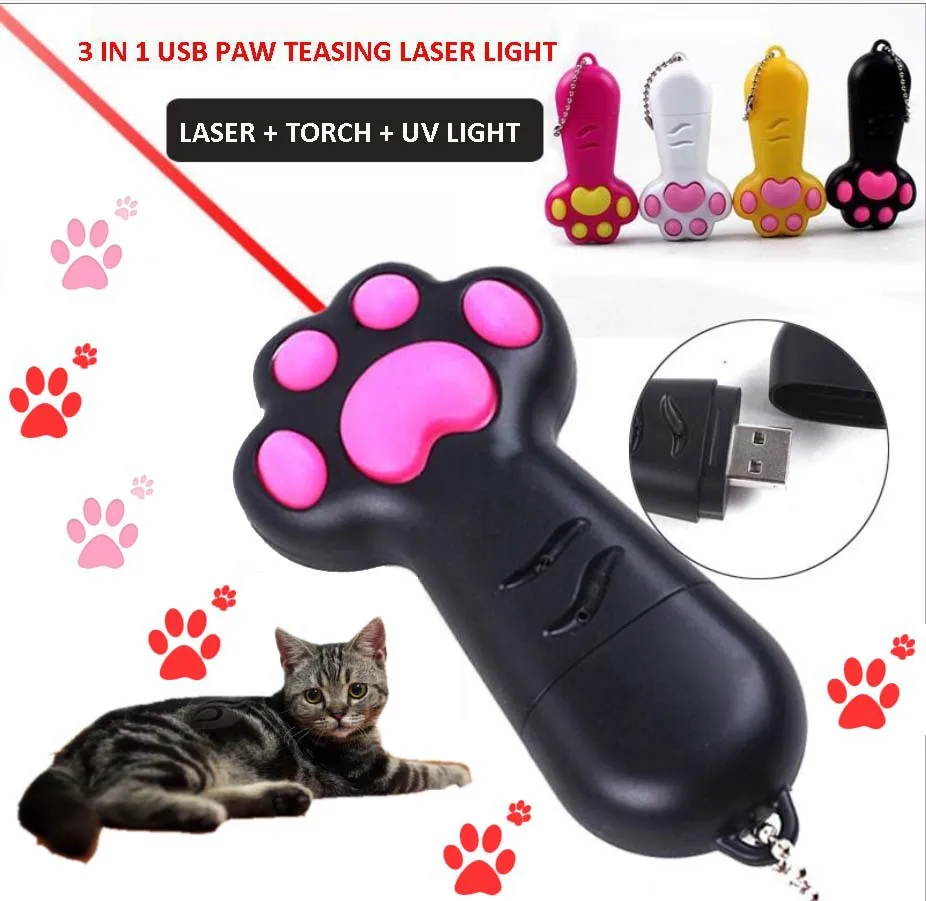 
3-in-1 USB charging cat claw shape laser stick Interactive cat toys 