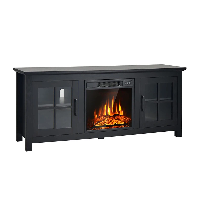 2024 Design particle board black living room furniture modern fireplace tv stand tv wood cabinet meuble for 75 inches