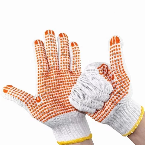 Nonslip Dotted Gloves Cotton Fabric Knitted PVC Dot or Orange Plastic Dot Safety Hand Working Gloves