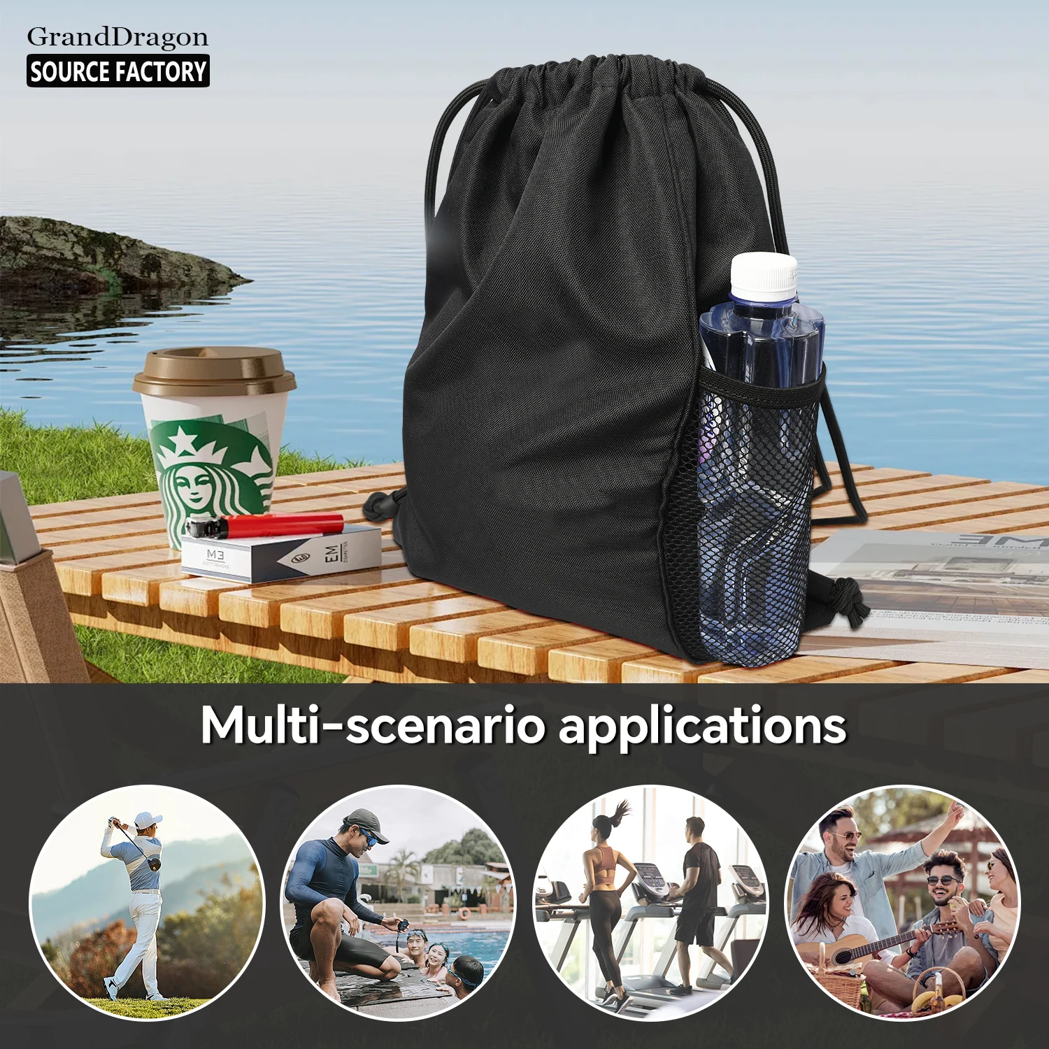 Durable Factory Price Custom Promotional Large Capacity drawstring Nylon Sports Backpack Bag for exercise clothes shoes