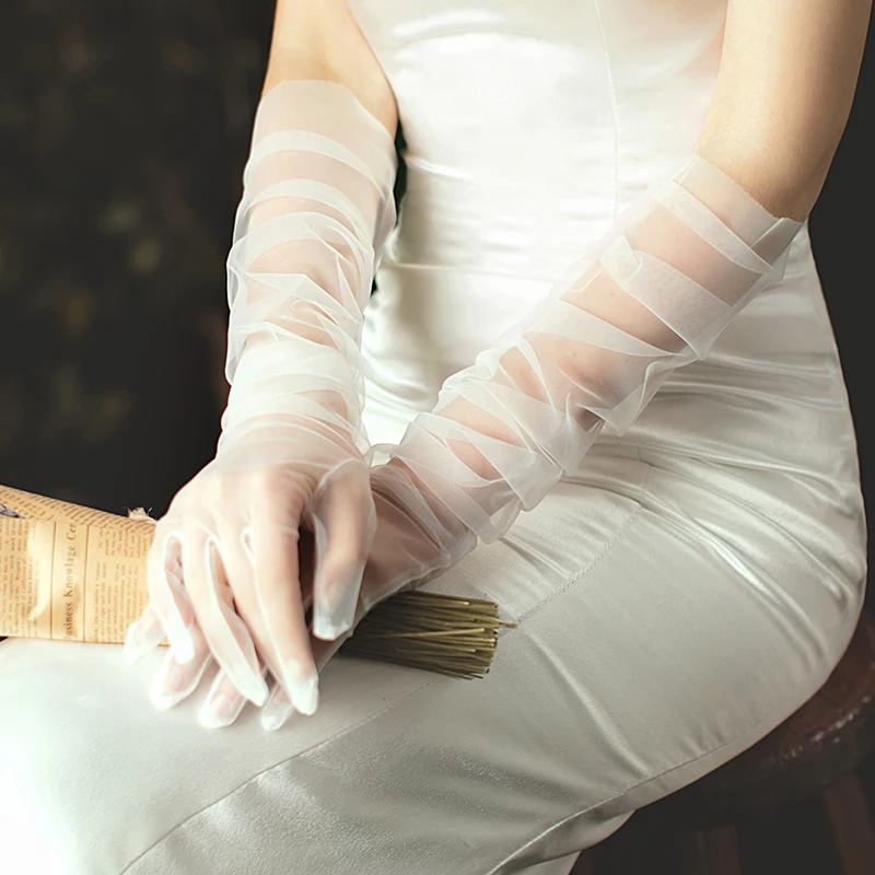 G9505M20 Embroidery sequined long glove for wedding lady lace glove fingerless bride dress gloves