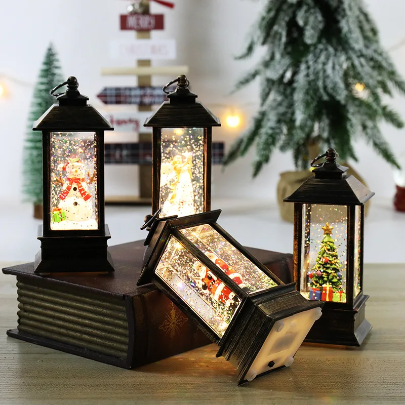 Wholesale 2024 Christmas Crafts Glitter Lantern Lamp Snow globe Water Lantern Indoor Decoration Table Top Lights Christmas Decor