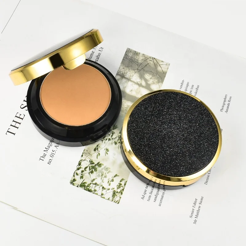 Three Layer Brown Powder Makeup Women Pressed Compact Powder for Dark Skin Private Label Face Compact Powder with Puff