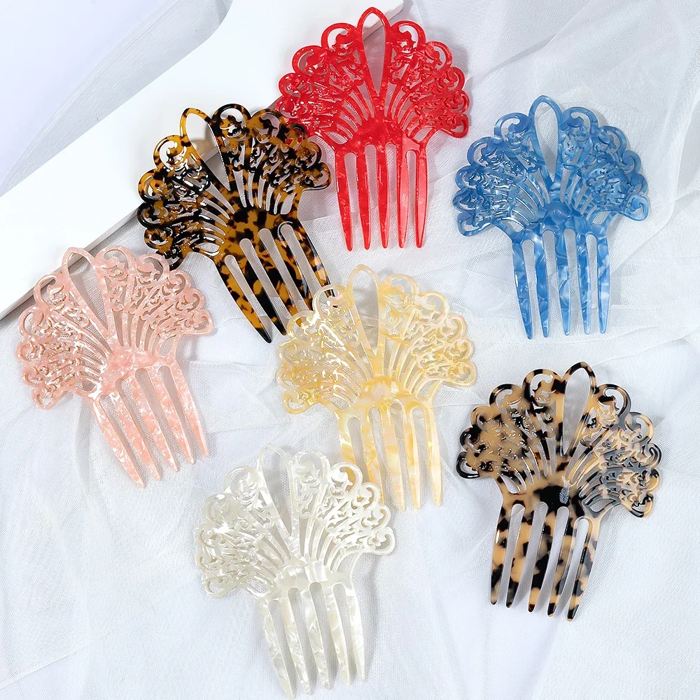 Wholesale Hollow Out Women Fork Hair Clip Classic Tortoiseshell Color Acetate Hair Combs Insert Style Combs For Hair Decoration