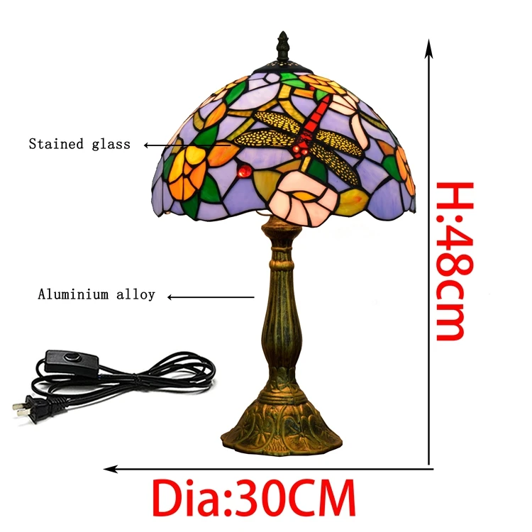 12 inch European style Blue dragonfly lotus Art Table Lamp Tiffany Stained Glass Retro Bar Dining Room Bedroom Bedside Lamp