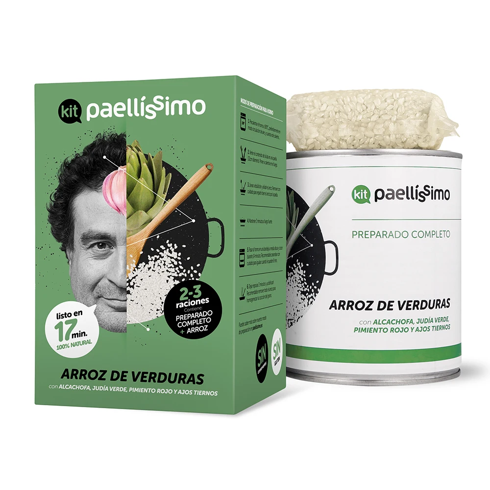 Spain Paella Natural heating cook prepared semi-finished rice fast paella kit instant meals food vegetables canned food Vegan