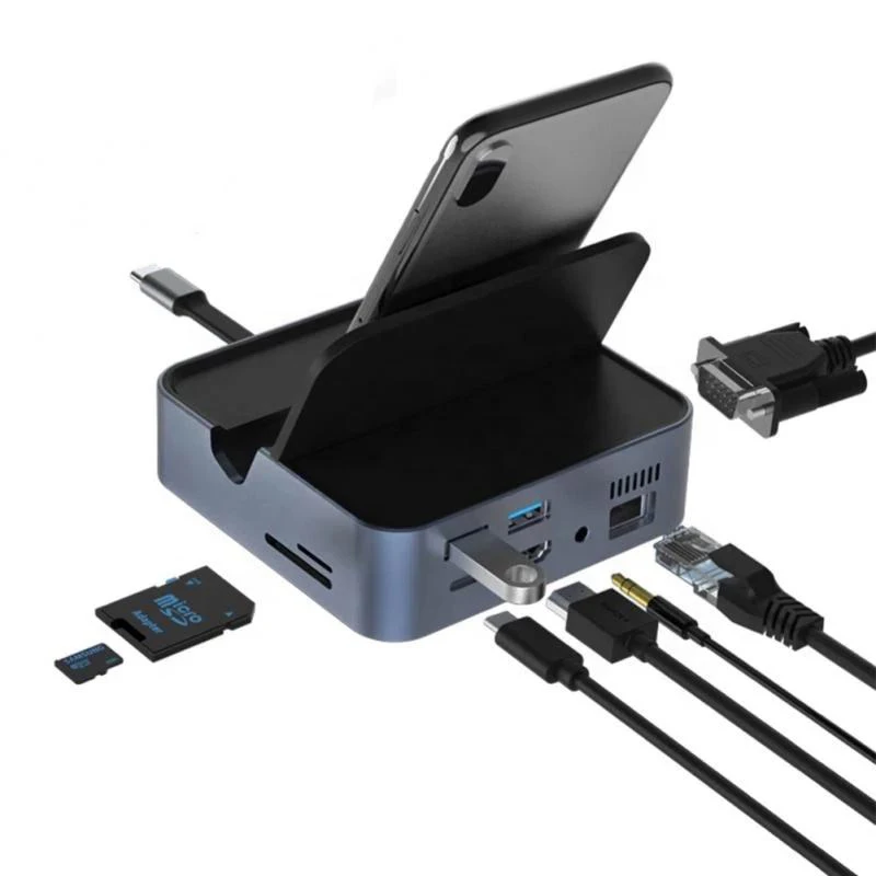 Пользовательский адаптер Type-C для Hd-Mi Rj45 9 в 1 док-станция Usb 3 .0 Por концентратор с мобильным телефоном Смарт Беспроводное зарядное устройство