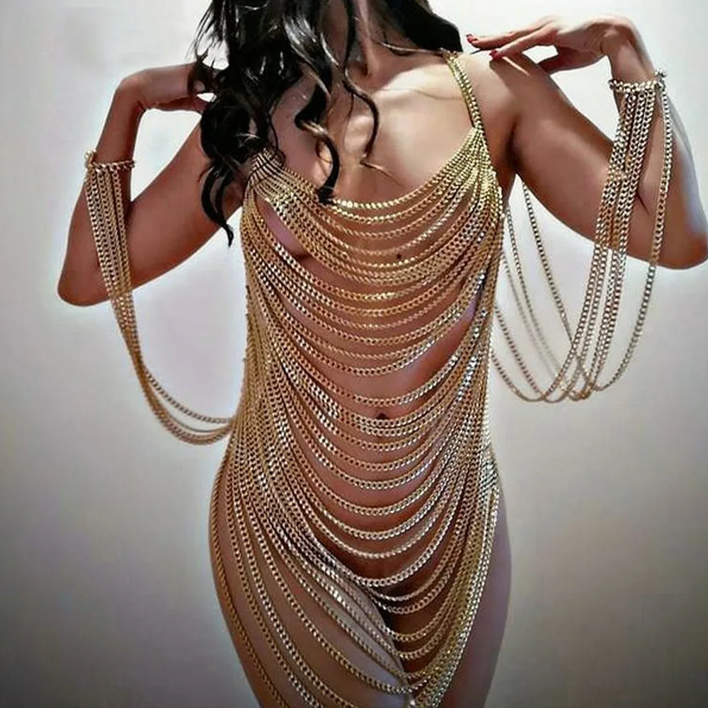 Hot Selling Fashion Sexy Club Nightclub Beach Body Jewelry Rhinestone Body Chain Strap Dress