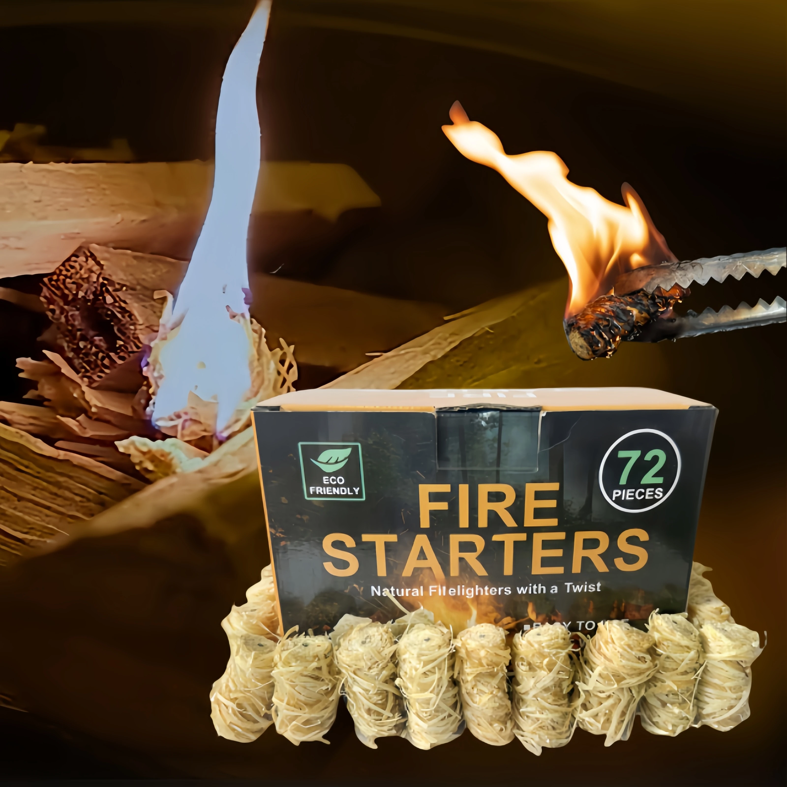 72pcs Natural Outdoor Bamboo Charcoal 24 Boxes Firelighters Shavings Wood Fire Starter for Paraffin Cooking Baking BBQ Camping