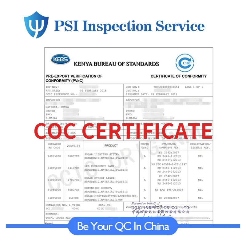 coc certificate kenya/coc certificate of conformity