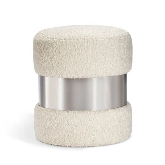 Decorative luxury Lamb Golden Living Room Stools Comfortable Round Long Fur Ottoman