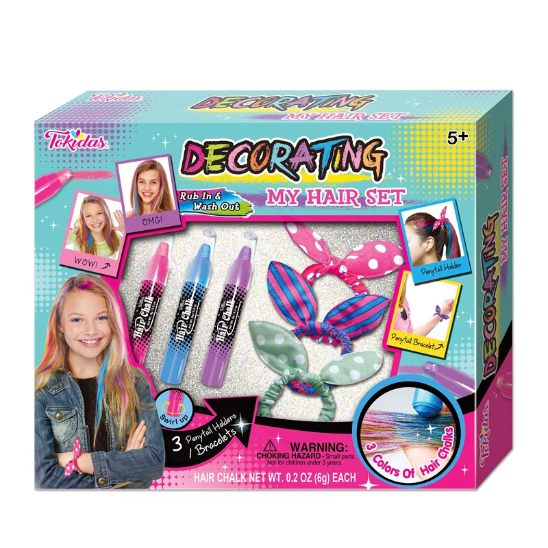 2024 Children makeup Pretend Makeup for Girls - Decorating My Hair Set hair chalks toy