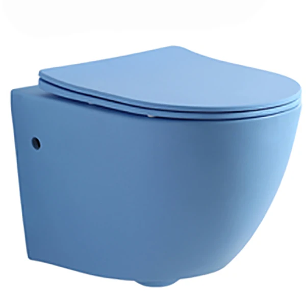 China factory direct sales watermark blue color p trap ceramic toilet wc bowl two piece wall mounted toilet for bathroom