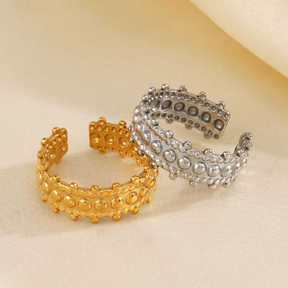 Non Fading French Style Geometric Rings Oil Pressure Stainless Steel Gold Hip Hop Ring Light Luxury Fashion Alien Jewelry Woman