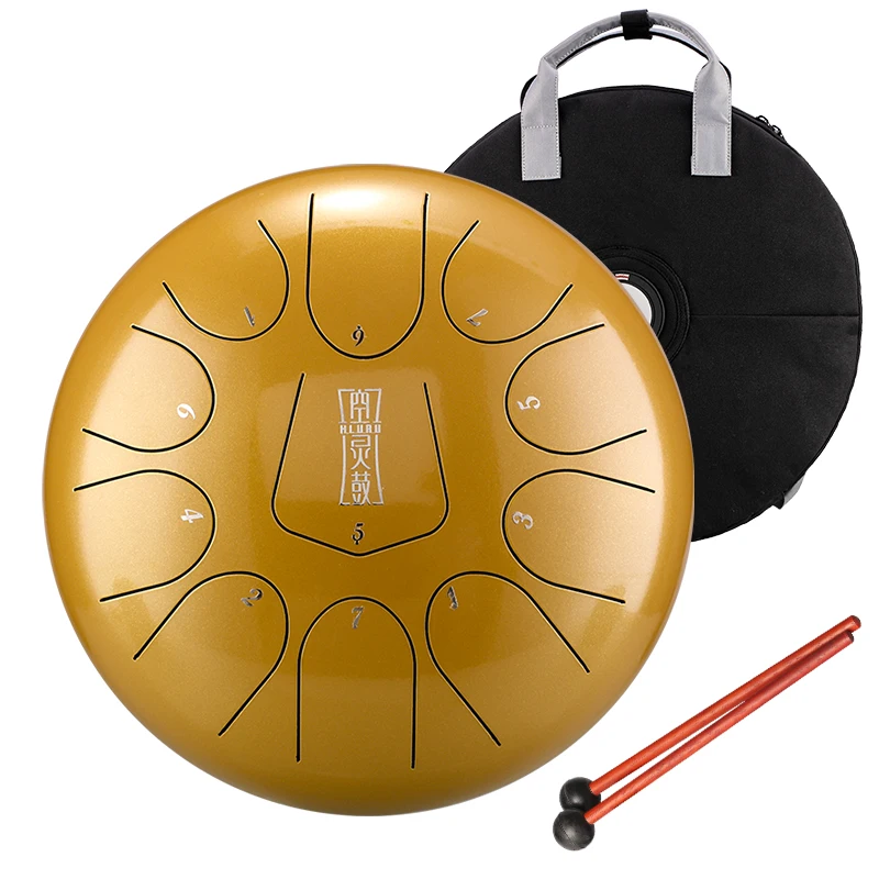 Hluru Steel Tongue Drum 11 Notes 10 Inch 13 Colors Musical Instruments Handpan Tank Drum With Bulge Bag TS11-10