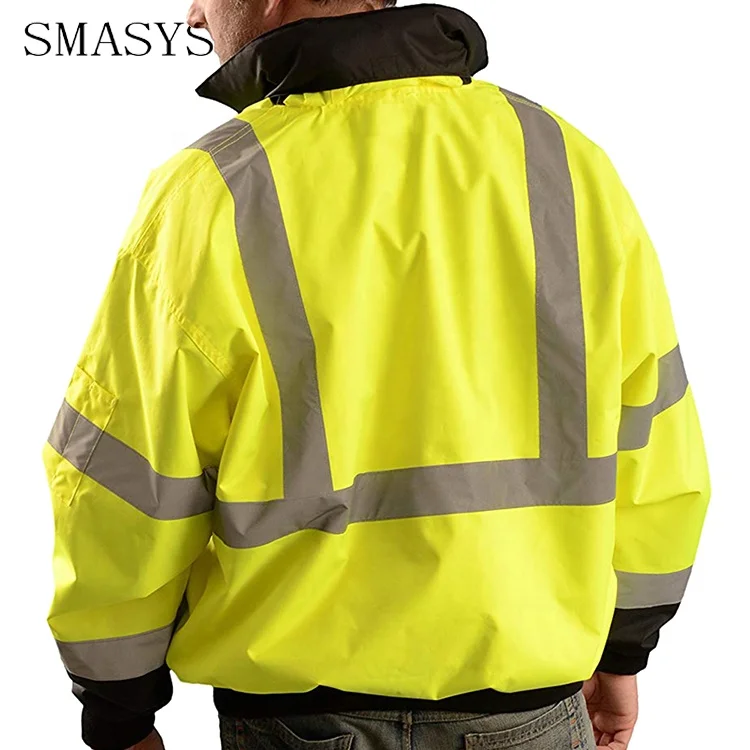 SMASYS Customized Fleece Lining Winter High Visibility Reflective Bomber Workwear Safety Jackets