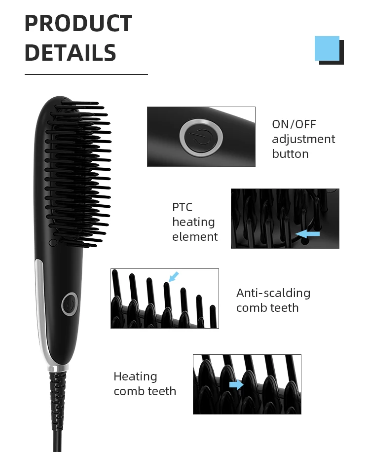 Portable Mini size Electric Mini Hair Straightening Brush Styler Ceramic Plates Hair Straightener Comb with custom logo