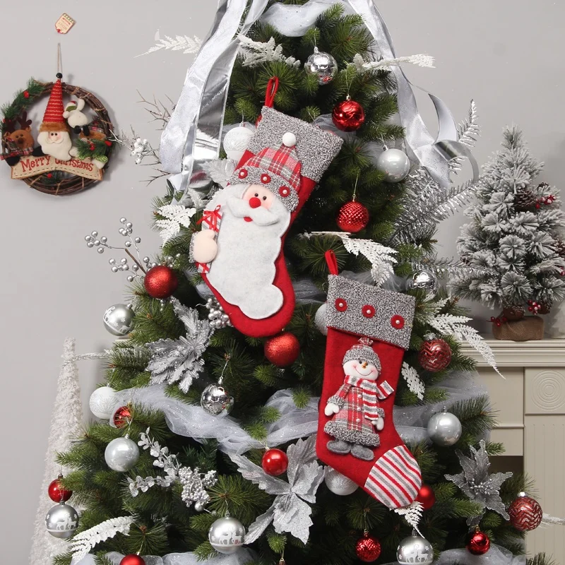  Terylene Christmas Stocking Socks Bear Xmas Candy Gift Bag Holder Tree Decoration New Year