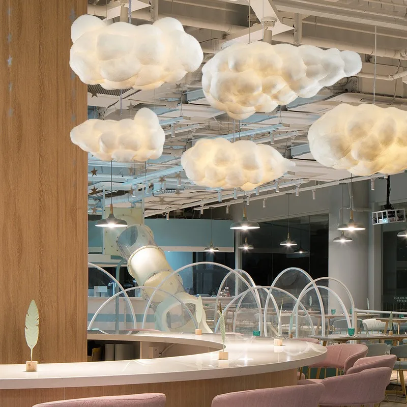 Ceiling hanging lamp cafe white cloud chandelier lighting led bar hotel home decorative pendant light kitchen dining room