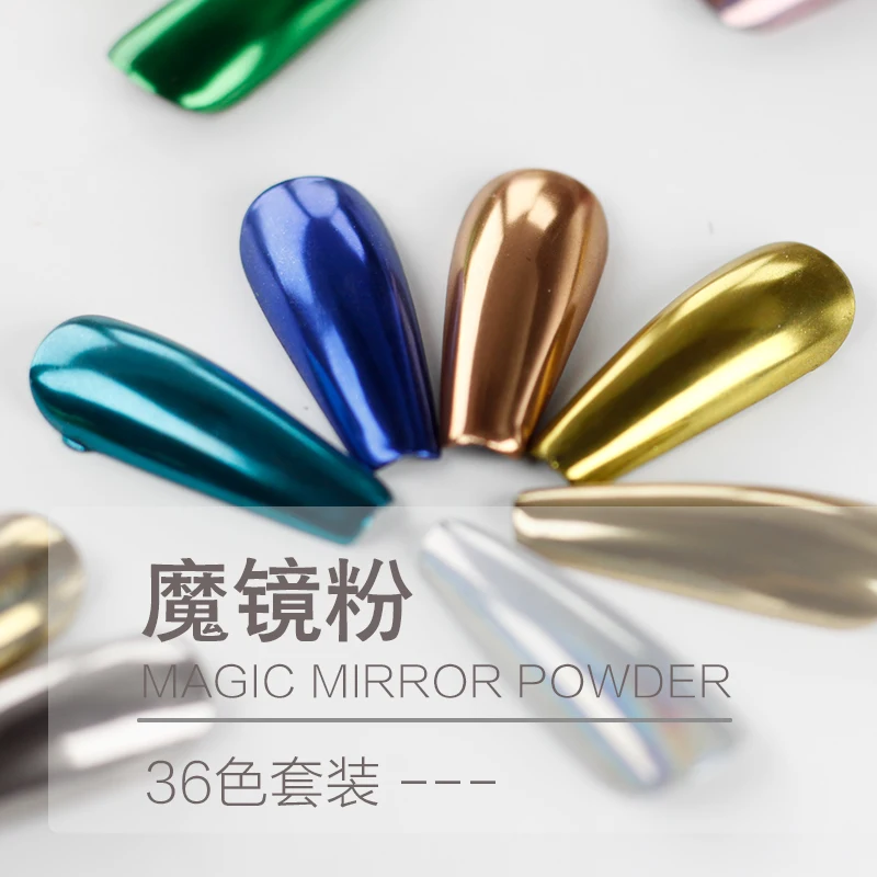 New 36pcs color Mirror Powder 0.3g Magic Mirror Effect Pearlescent Manicure Art Decoration Chrome Nail Powder