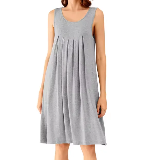 Nightdress Casual Breathable Pajamas Home Use Cotton Bamboo Pajamas Knee-Length Nightgown