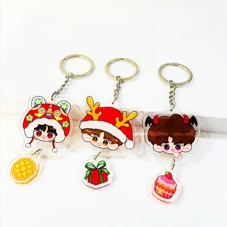 Custom printed double sided charms anime clear acrylic linked keychain