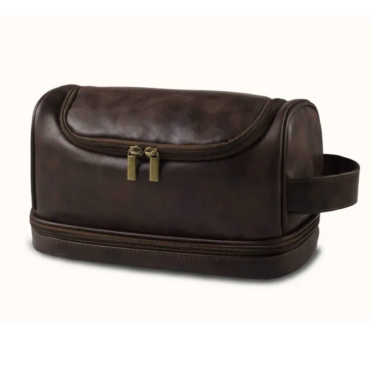 Customized Size Double Layer Zipper Pu leather Travel Toiletry Make up Makeup Cosmetic Bag Pouch Box Case Pack for Men Women