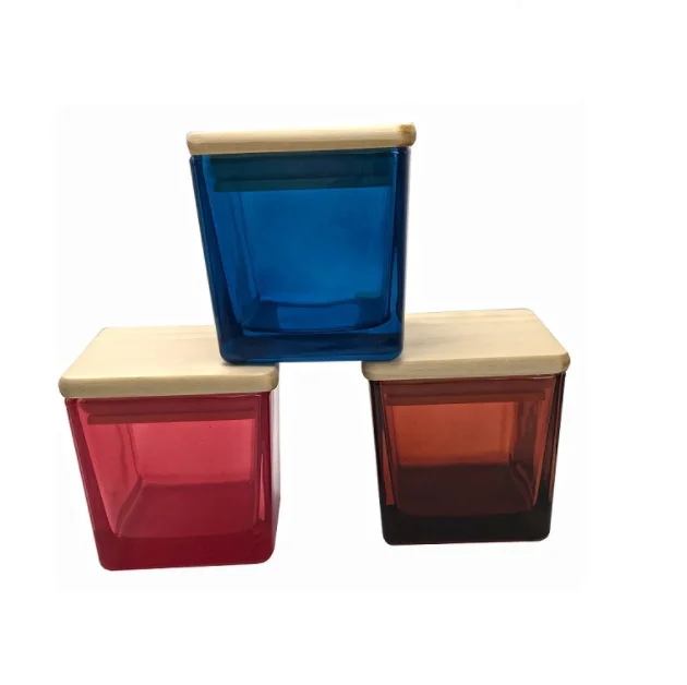 square glass jar with wooden lid candle container candle jar
