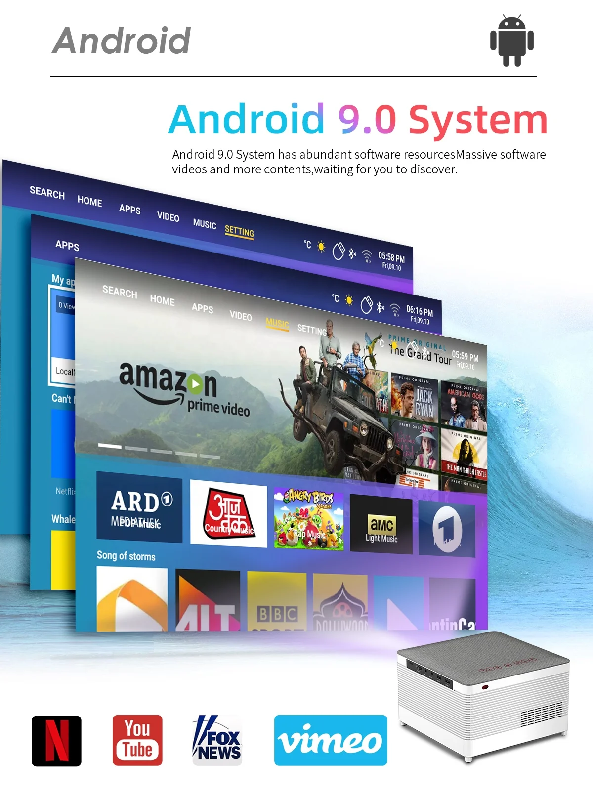 2023 Новые Смарт Android 9 0 Wi-Fi 3D фильмы видео в формате Full HD 1080P ЖК-проектор для домашнего кинотеатра 4K кино плеер LED маленький офисный проектор