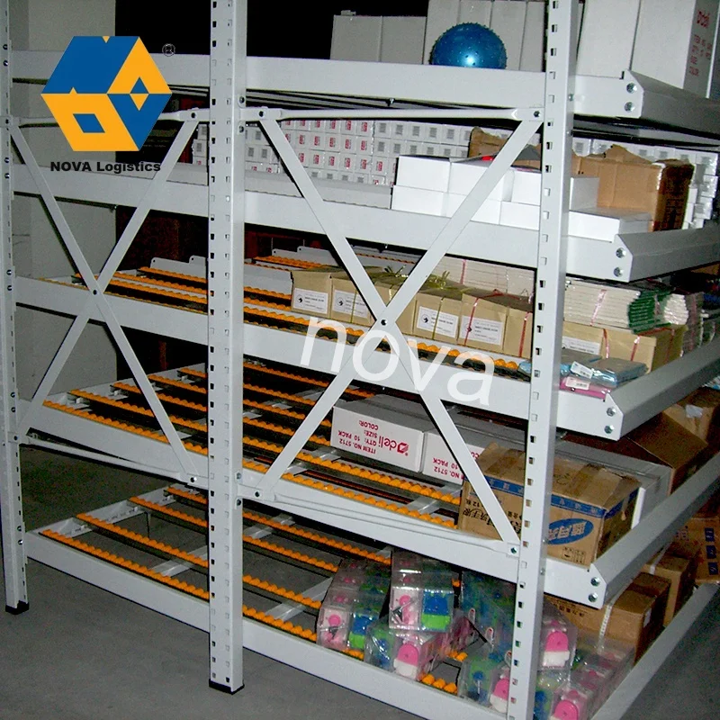 NOVA Cheap Steel Warehouse Storage Shelf, Carton Flow Through Metal Rack System With Rollers/