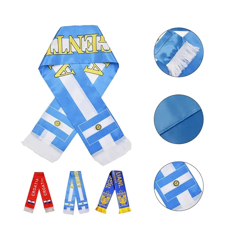 NO MOQ Custom Design Satin Football Scarf Fan Club Sports Cheering Basketball Volley Ball Event Advertising National Day Scarf