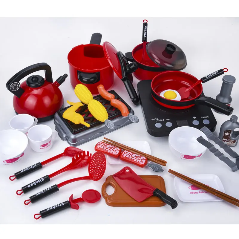 Plastic Kitchen Toys Pretend Play Cooking Stove Pot Happy Cooker Children Toys Kitchen Play Set