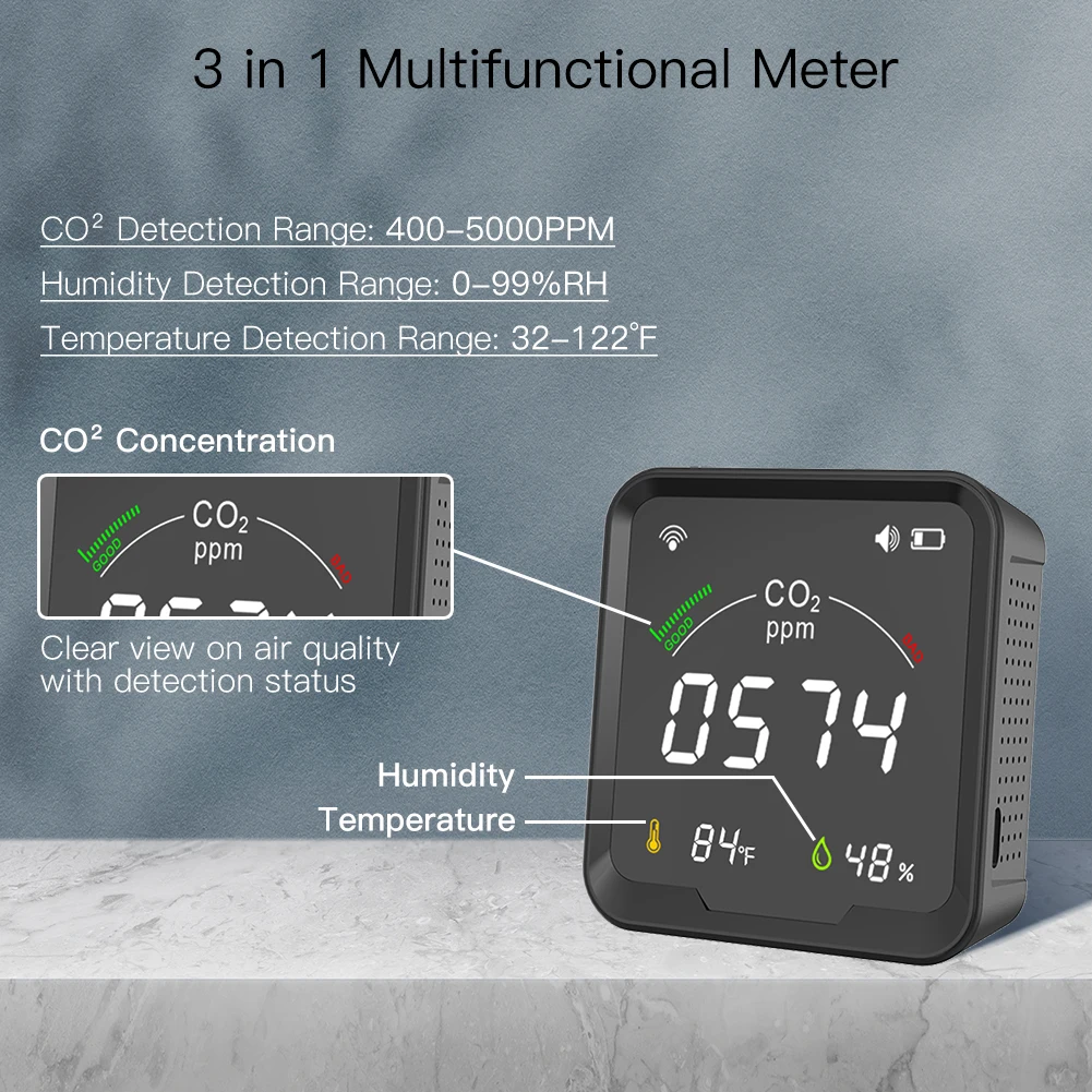 Tuya Wifi Co2 3 In 1 Air Quality Meter Air Quality Gas Analyzer Co2 Meter Temperature And Humidity